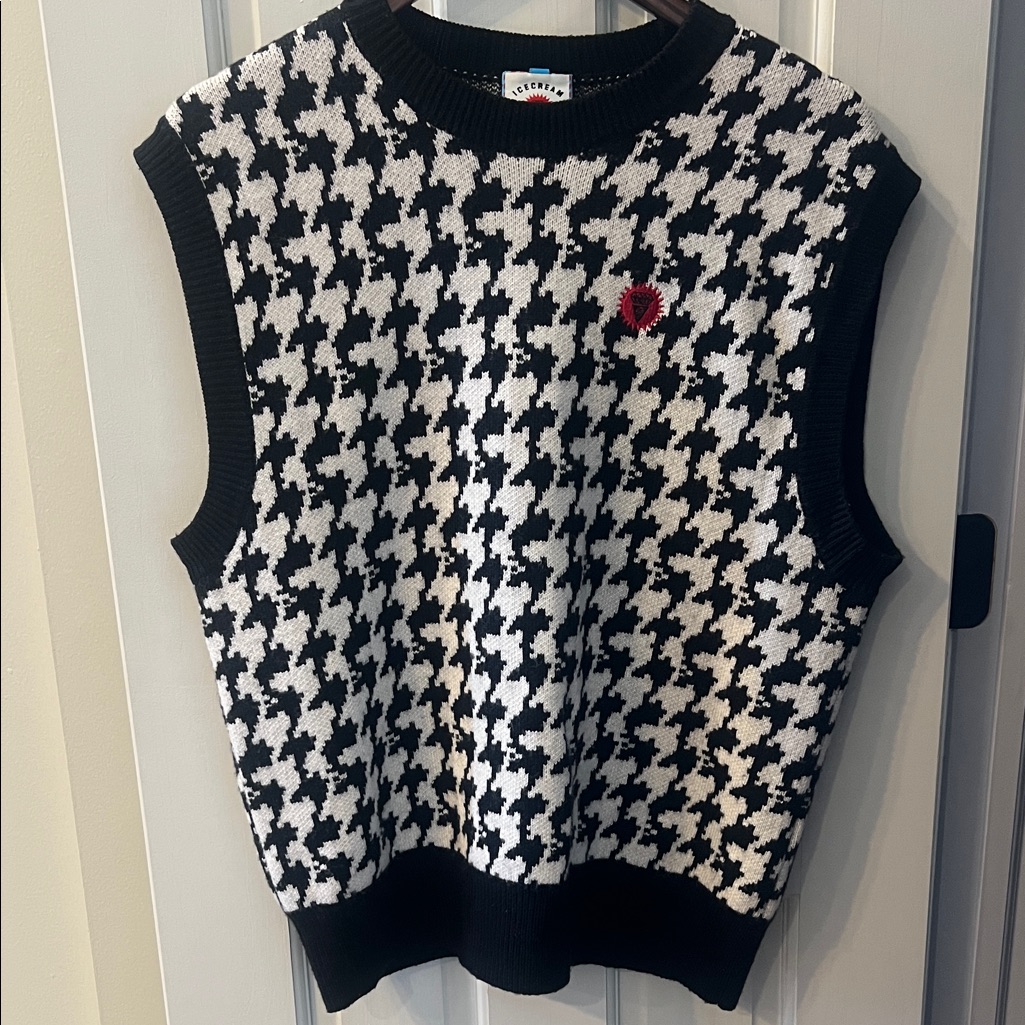 Billionaire Boys Club Icecream Black & White Knit Sweater Vest With Red Patch